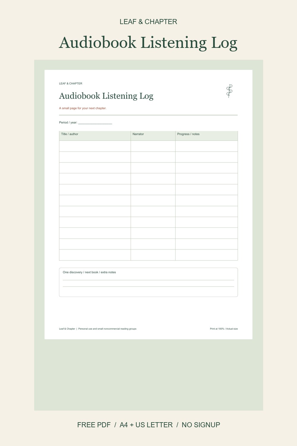 Pinterest image for Free Audiobook Listening Log