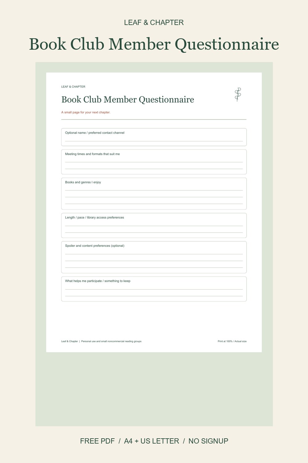 Pinterest image for Book Club Member Questionnaire