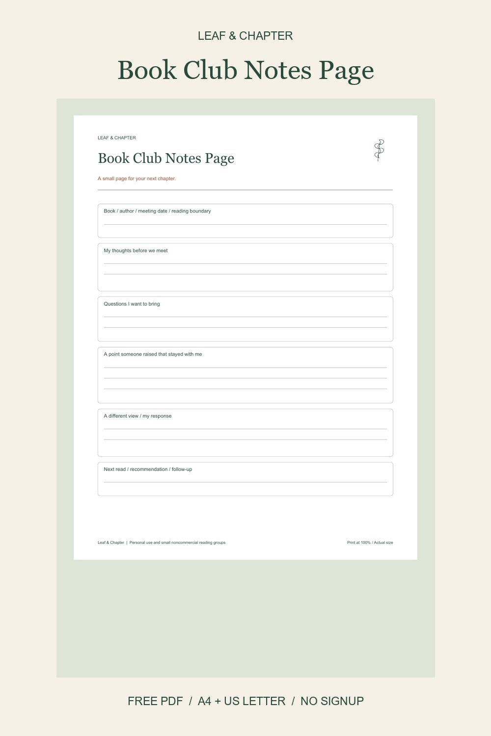 Pinterest image for Book Club Notes Page
