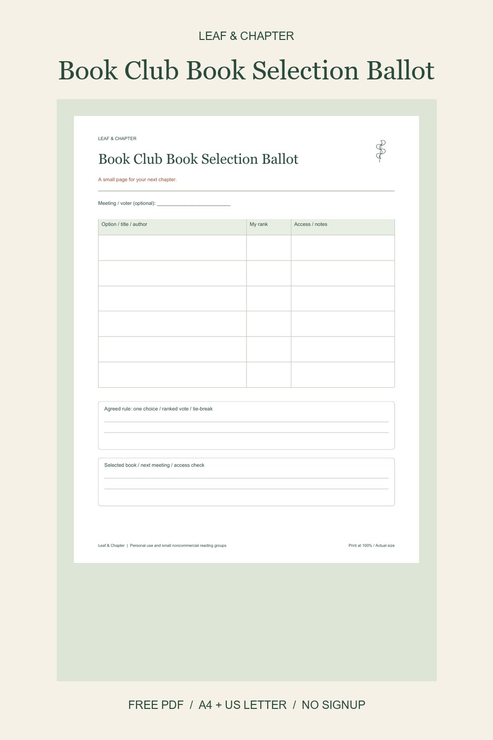 Pinterest image for Book Club Book Selection Ballot