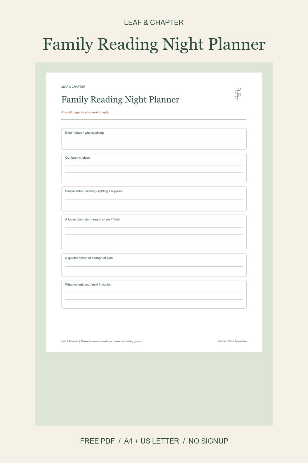 Pinterest image for Family Reading Night Planner