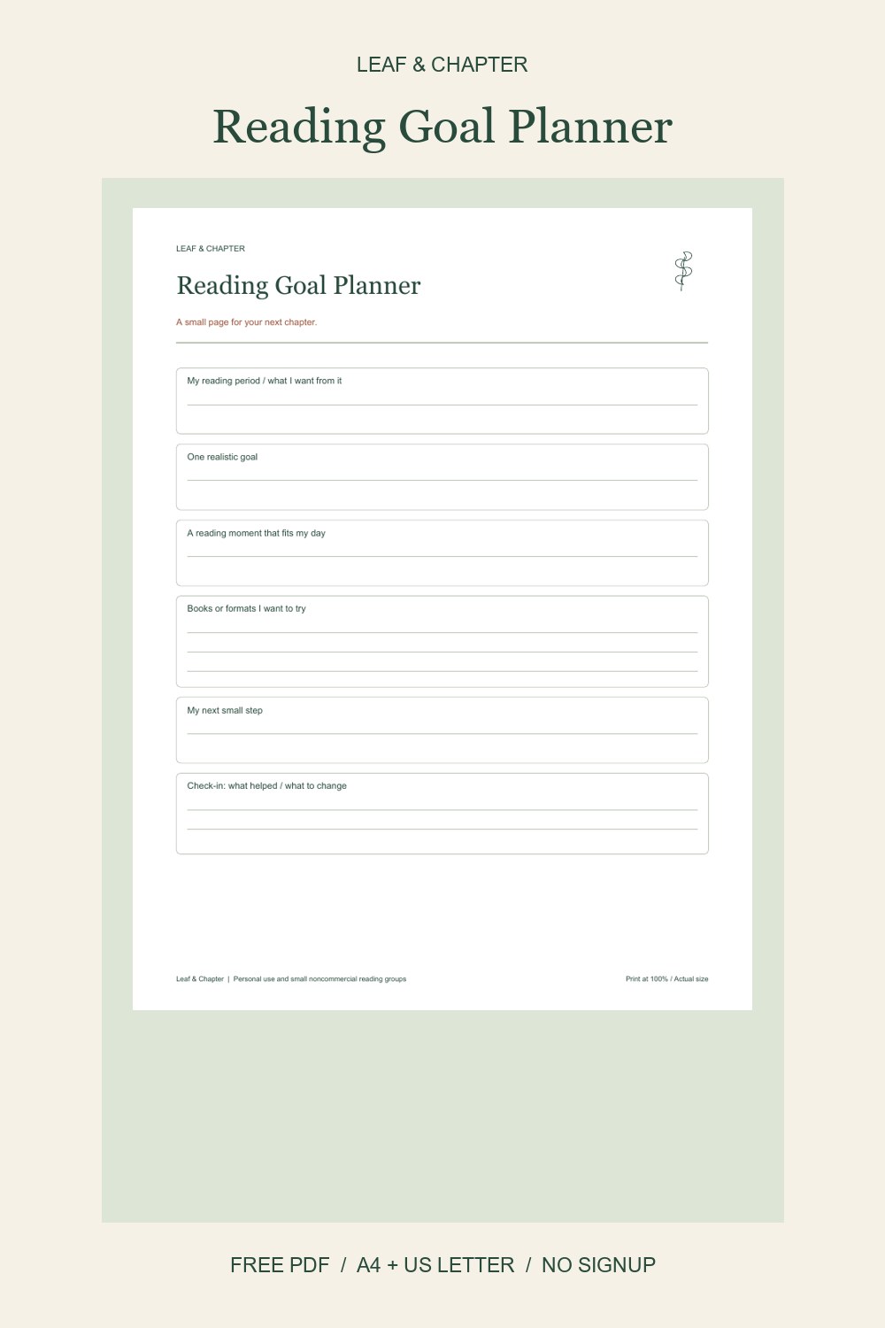 Pinterest image for Free Reading Goal Planner
