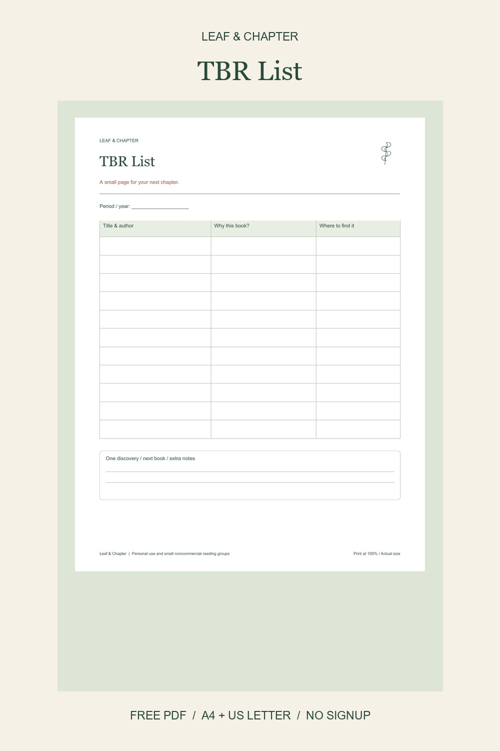 Pinterest image for Free TBR List