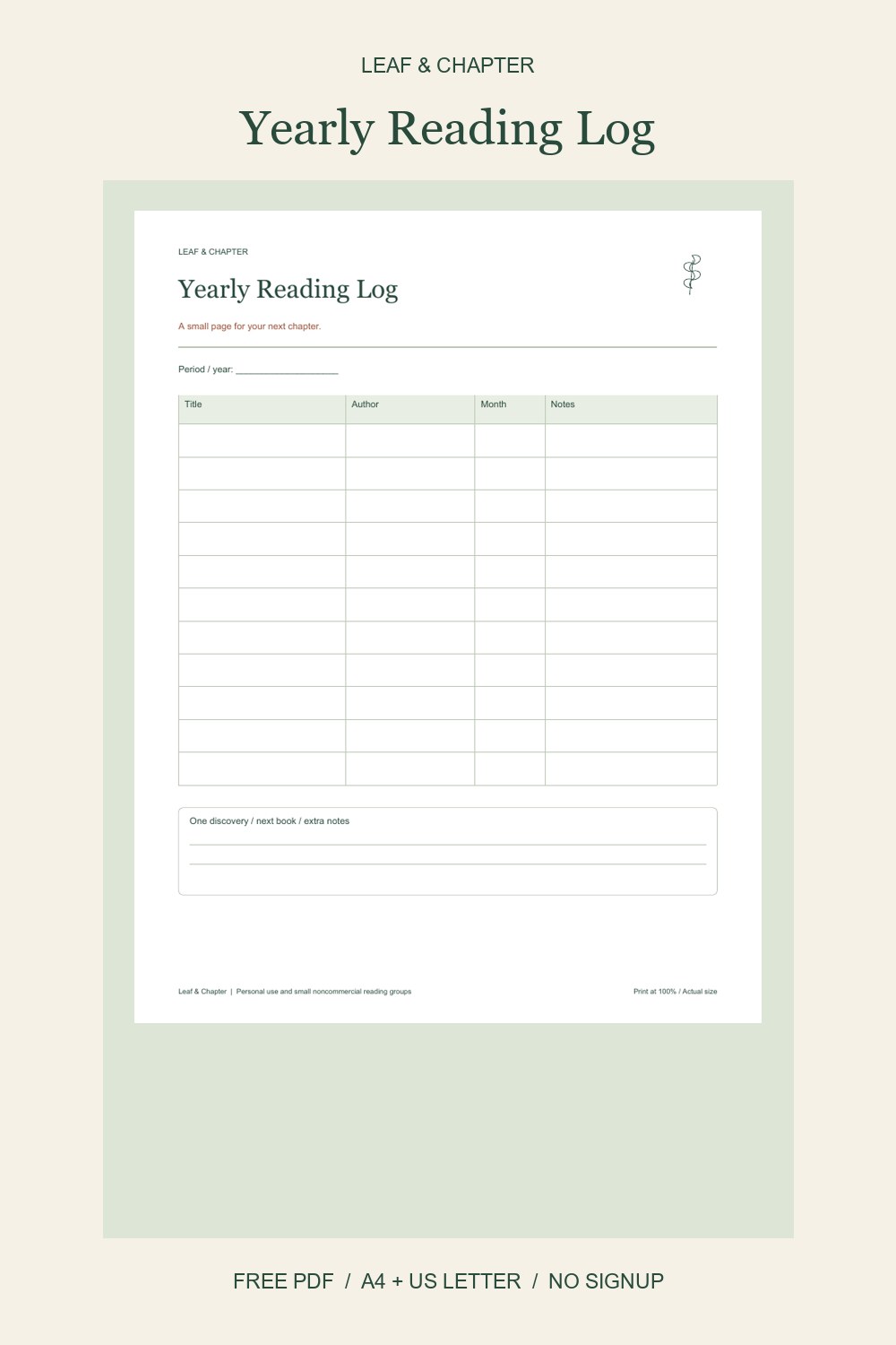 Pinterest image for Free Yearly Reading Log