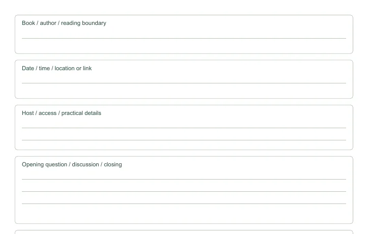 Closer view of the writing fields in Book Club Meeting Planner