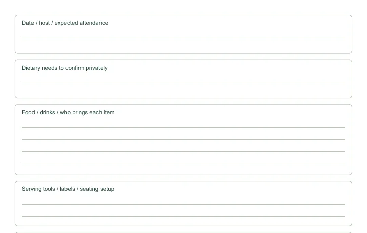 Closer view of the writing fields in Book Club Snack Planner