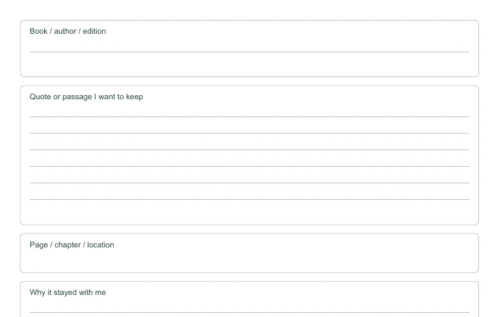 Closer view of the writing fields in Free Favorite Quotes Journal