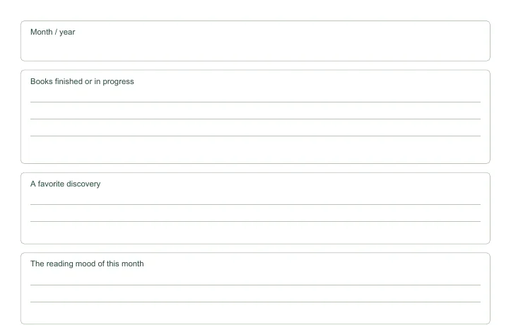Closer view of the writing fields in Free Monthly Reading Wrap-Up