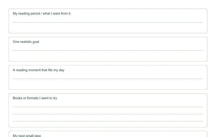 Closer view of the writing fields in Free Reading Goal Planner