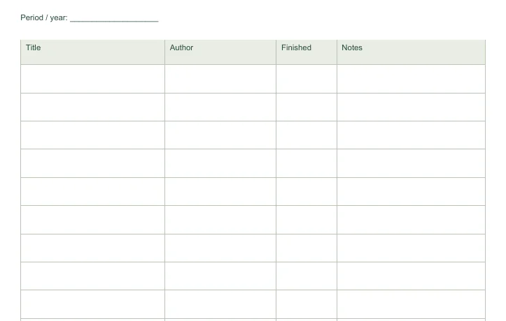 Closer view of the writing fields in Free Reading Tracker